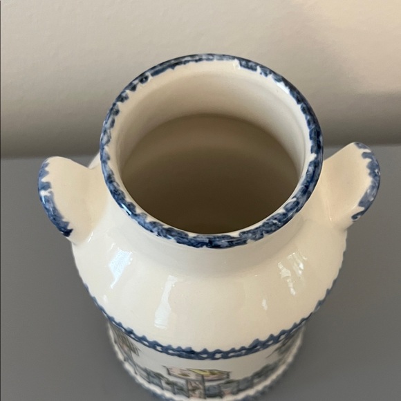 Vintage Cream and Blue Vase with Bird Houses  5” - Picture 3 of 5